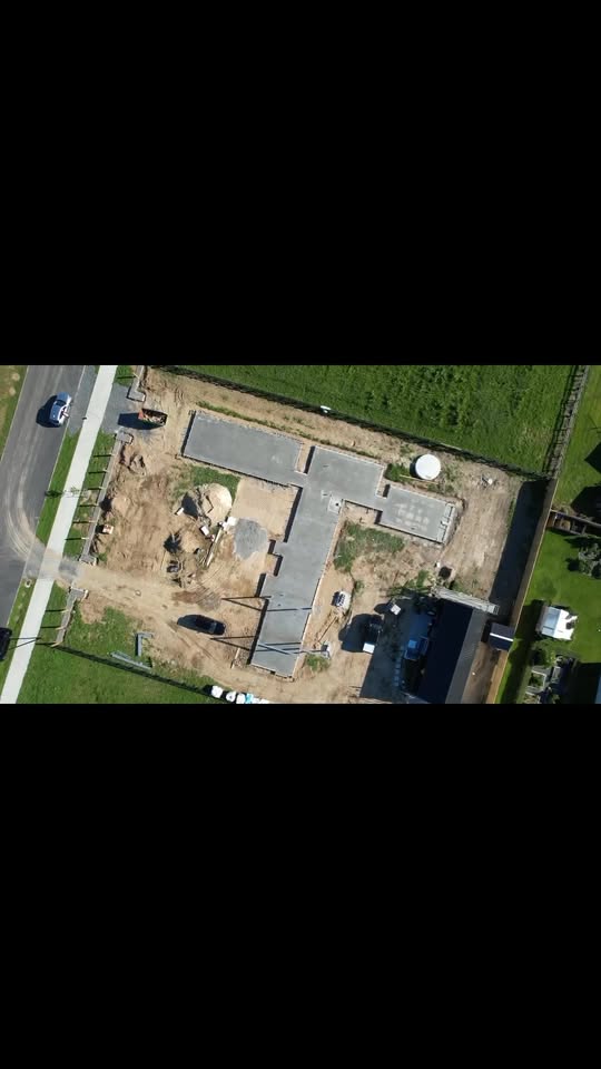 Residential house floor pour for Form It Foundations Ltd, drone view